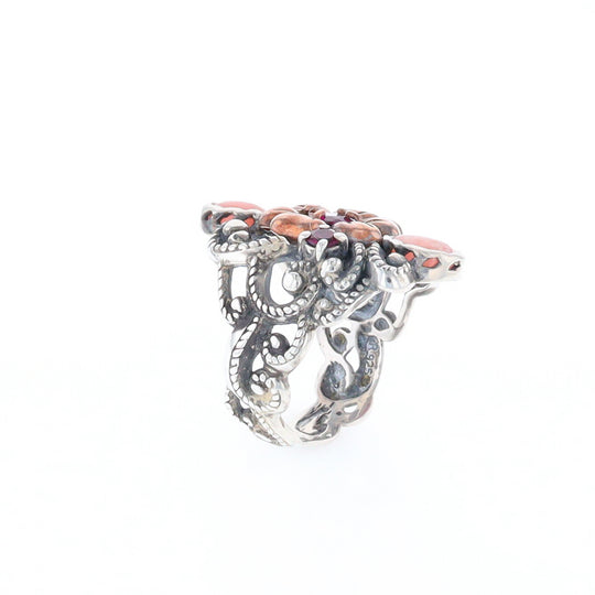 Pink Tourmaline and Rhodochrosite Floral Ring