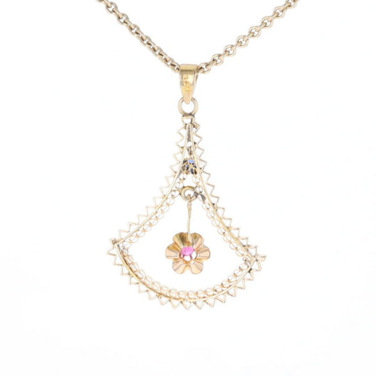 Vintage Buttercup Dangle Ruby Scrollwork Pendant
