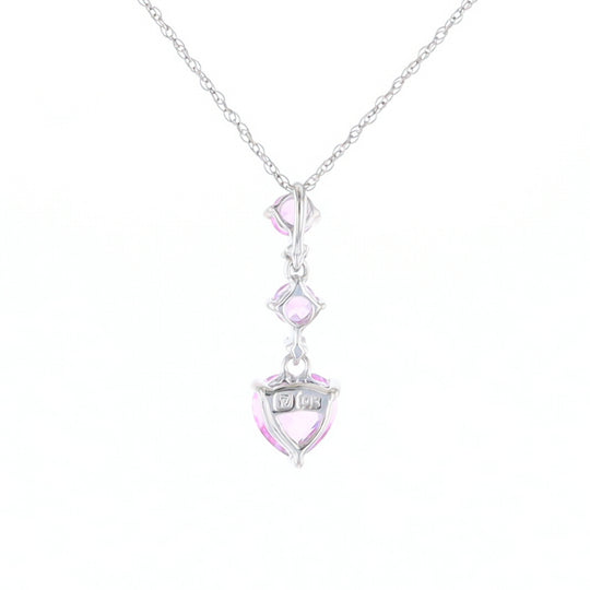 Synthetic Pink Sapphire Dangle Heart Necklace