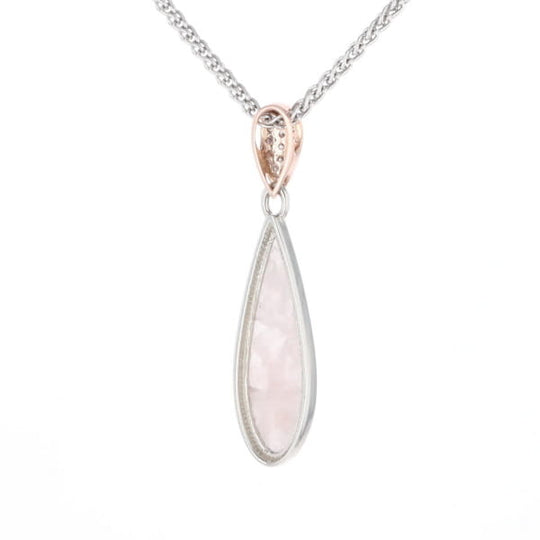 Rose Quartz Teardrop Inlaid Pendant with .11ctw diamonds