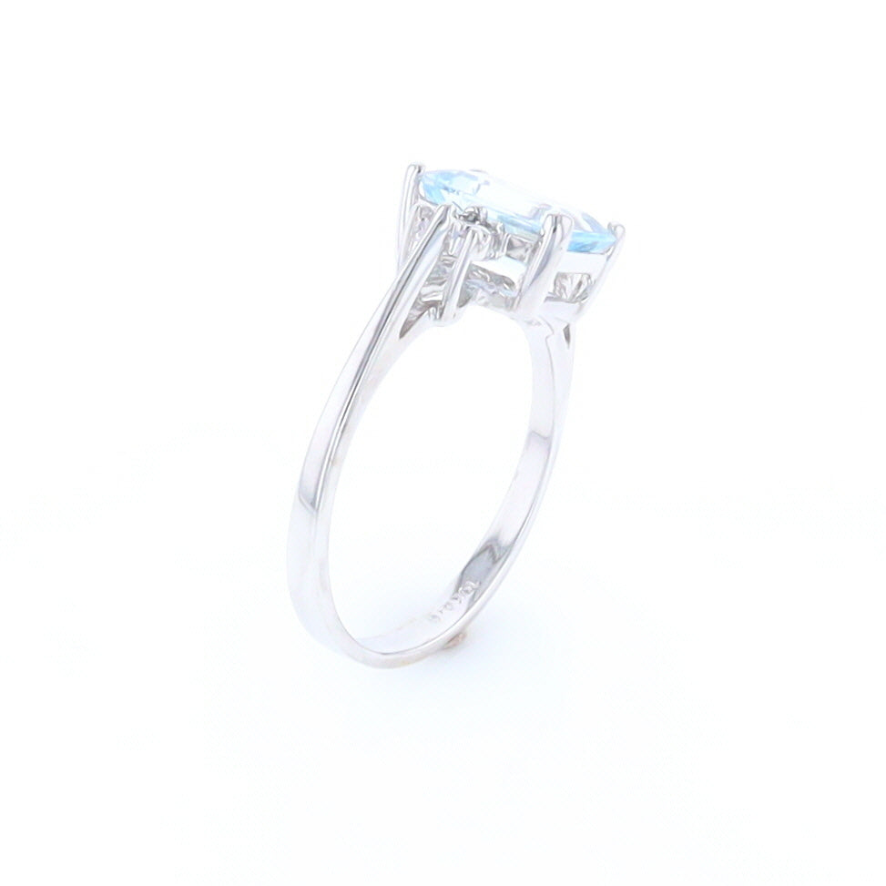 Emerald Cut Aquamarine and Diamond Ring