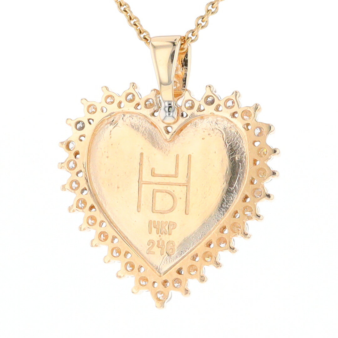 Gold Quartz Necklace Heart Shape Inlaid 1.54ctw Halo Diamond Pendant