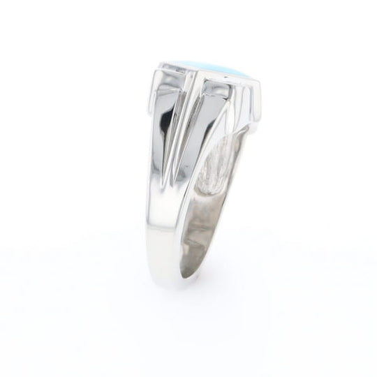 Natural Sleeping Beauty Turquoise ring diamond shape inlaid design with .16ctw round diamonds