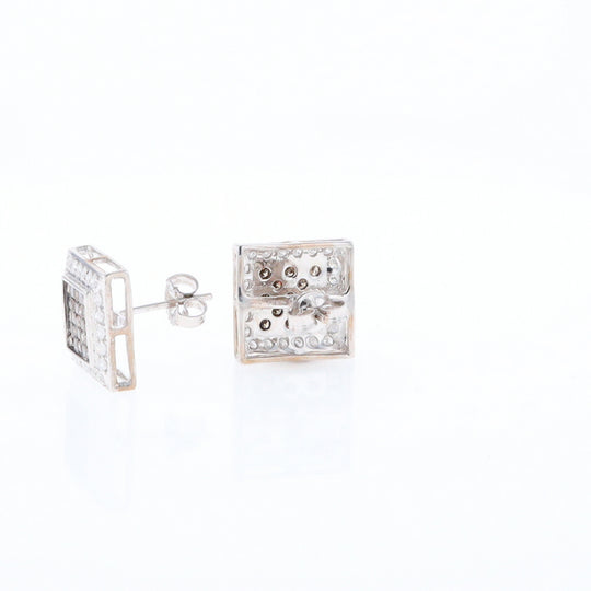 Square White & Chocolate Diamond Earrings