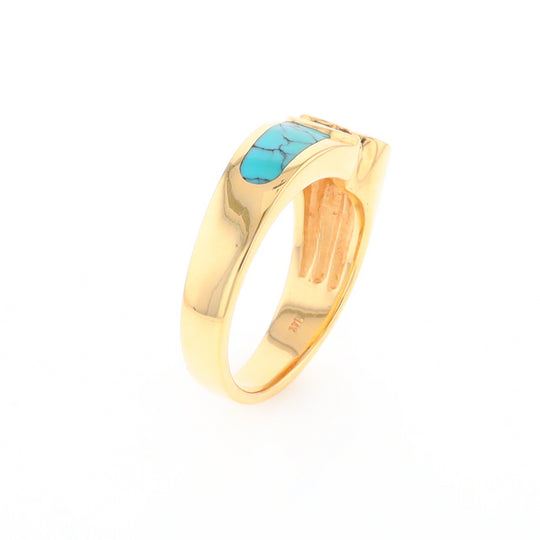 Turquoise Inlaid Ring with Sapphire and 0.23ctw Diamonds