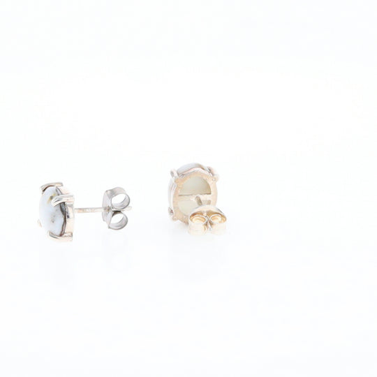 Gold Quartz Cabochon Stud Earrings