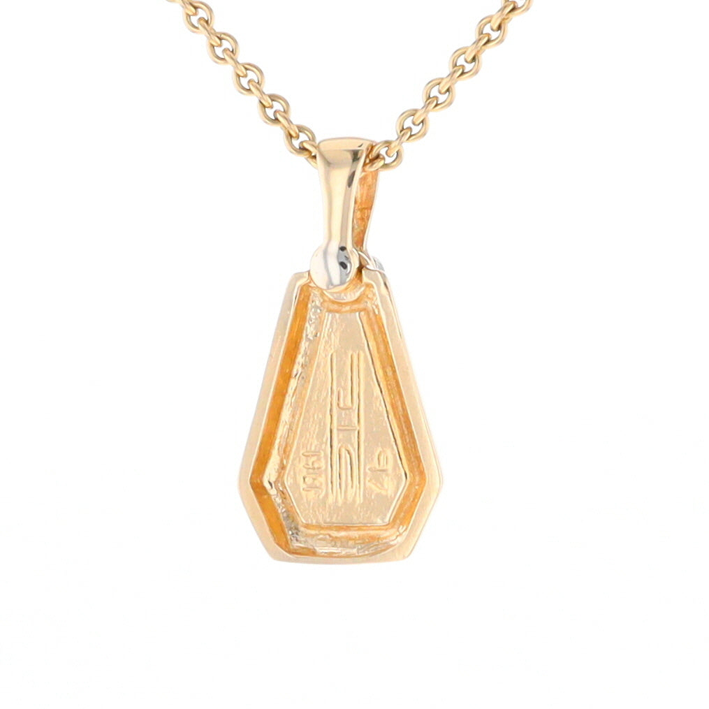 Gold Quartz Necklace, Triangle Inlaid with .02ctw Diamond Pendant