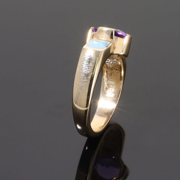 Opal Rings 2 Section Inlaid Design with Oval Amethyst Center