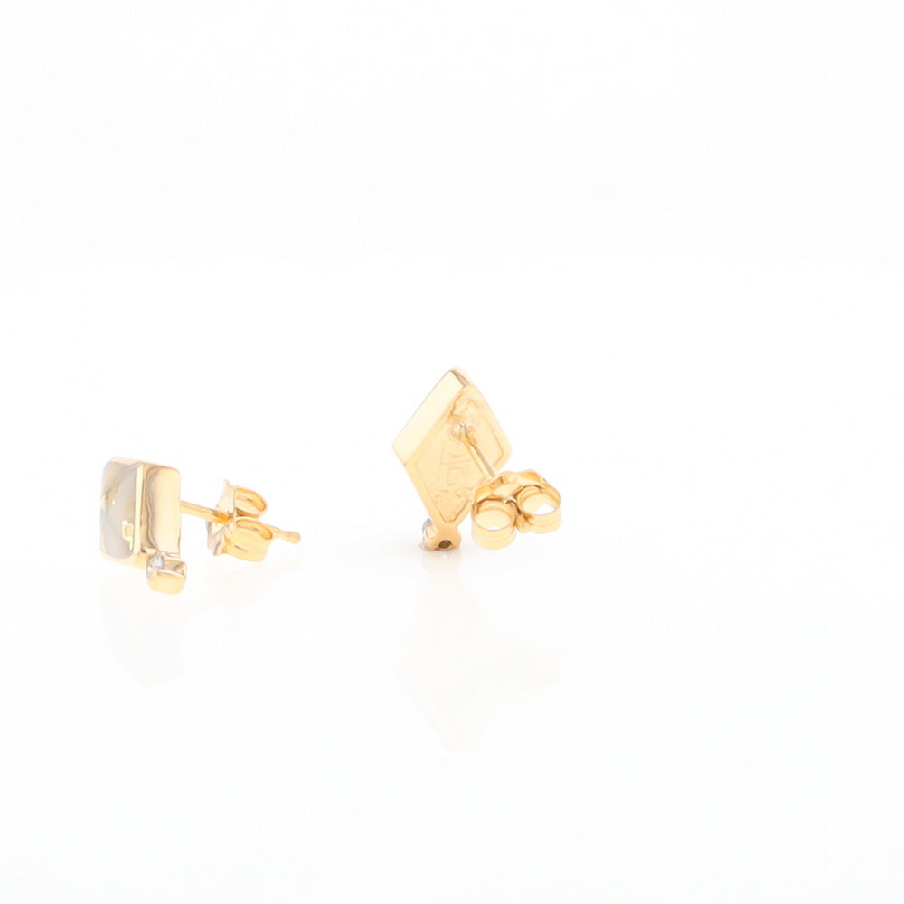 Diamond-Shaped Gold Quartz Inlaid Earrings - G2