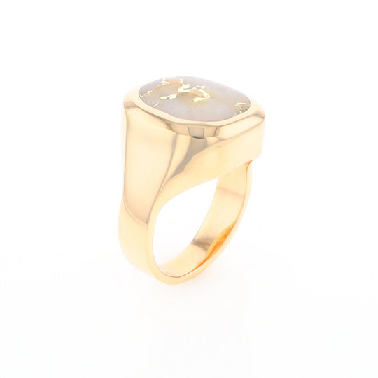 Gold Quartz Ring, Rectangle Inlaid Center