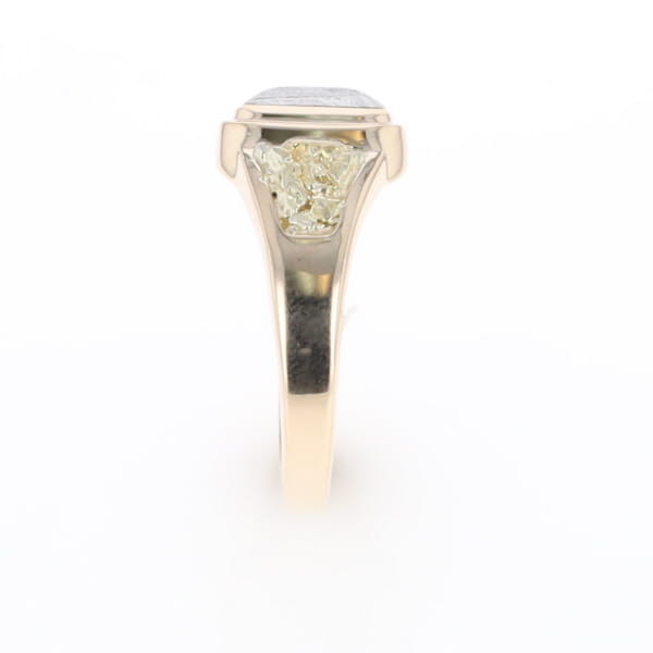 Meteorite Ring Square Inlaid Center Design with Natural Nugget Sides