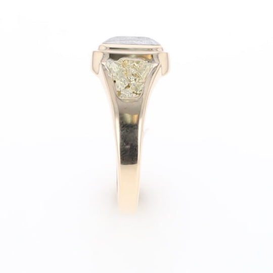 Meteorite Ring Square Inlaid Center Design with Natural Nugget Sides