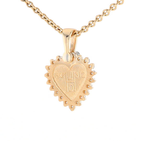 G2 Gold Quartz Pendant Heart Inlaid .21ctw Diamond Halo Design Pendant