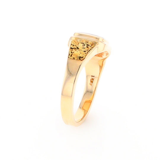 Gold Quartz Ring Square Inlaid Design Double Natural Nugget Sides