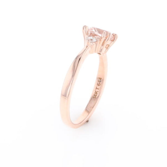 Morganite 1ct Cushion Cut  and Diamond Three Stone Engagement Ring