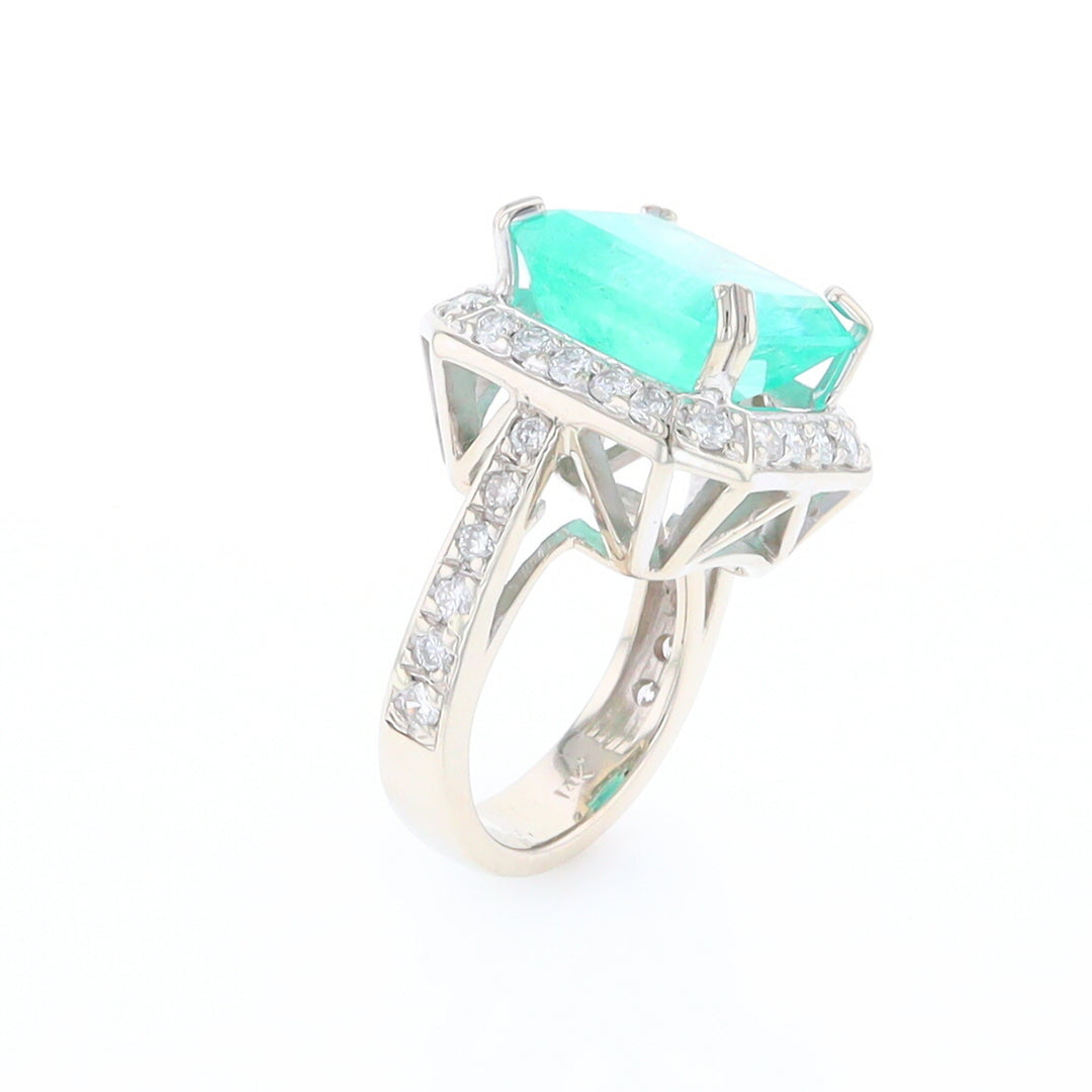 5.25ct Emerald Ring with Diamond Halo