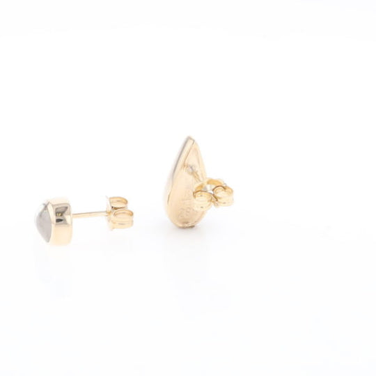 Gold Quartz Earrings Tear Drop Inlaid Studs