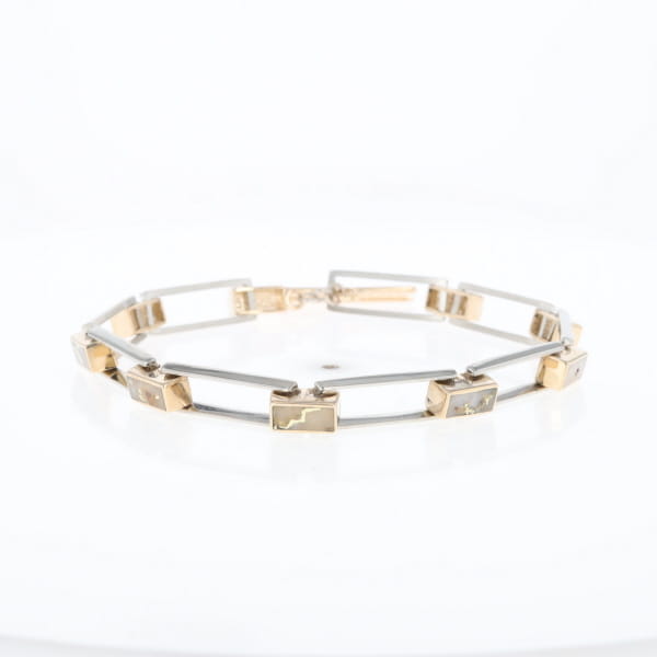 Gold Quartz Bracelet Rectangle Link Inlaid with Toggle Clasp G2
