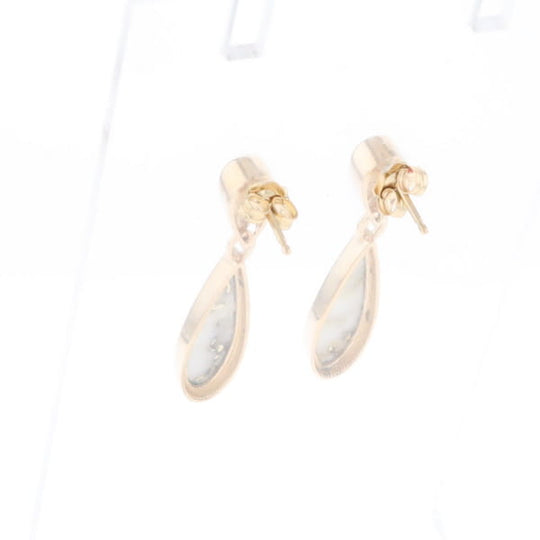 Gold Quartz Earrings Tear Drop Inlaid Design