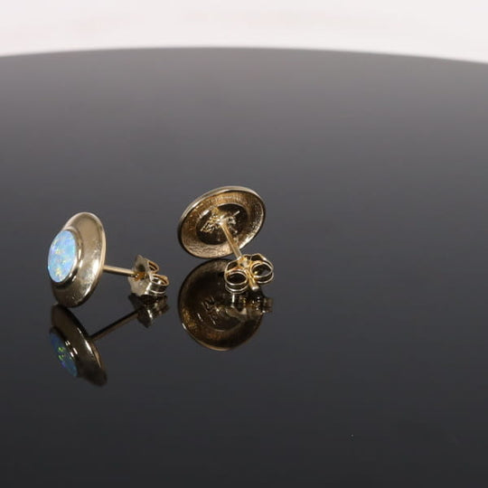 Opal Earrings Round Inlaid Design Studs