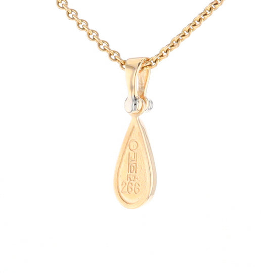 Gold Quartz Pendant Tear Drop Inlaid Design with .02ct Diamond