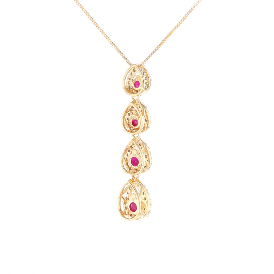 Ruby Drop Necklace with Pear Shaped Diamond Halos