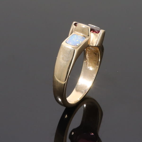Opal Rings 2 Section Inlaid Design with Oval Pink Tourmaline