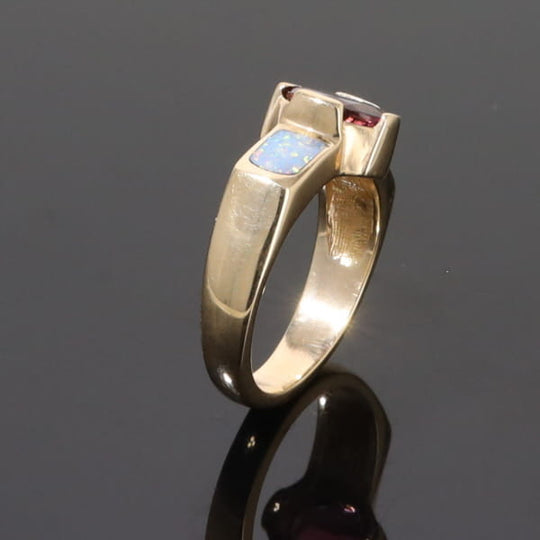 Opal Rings 2 Section Inlaid Design with Oval Pink Tourmaline