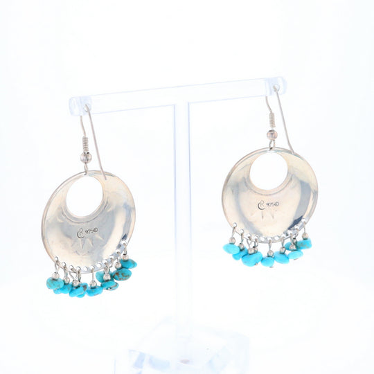 Stamped Silver Hook Earrings with Turquoise Dangles