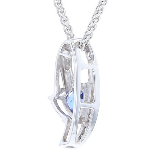 Synthetic Sapphire White Gold Ribbon Pendant with Diamond Accents