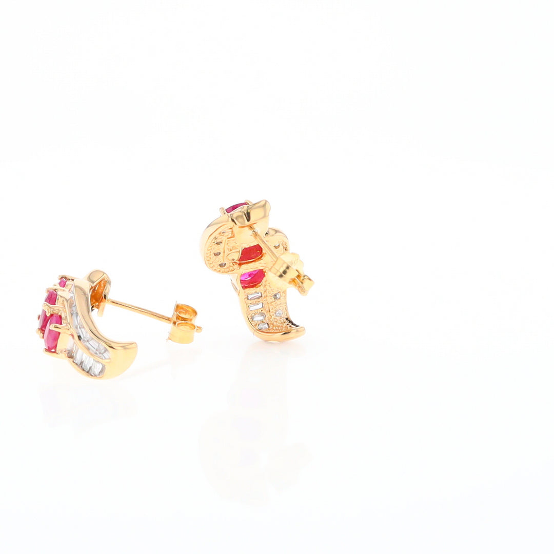 Three Ruby Row with Diamond Accents Earrings