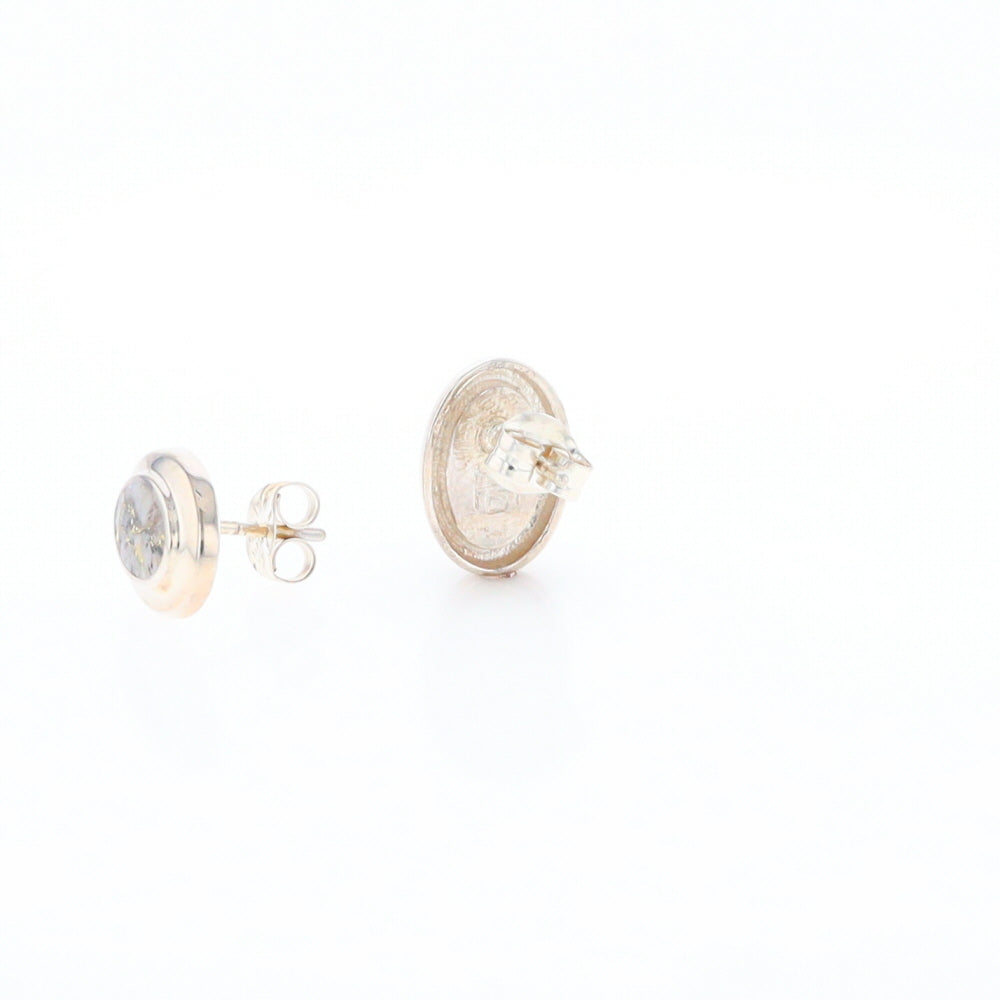 Sterling Silver Gold Quartz Inlaid Oval Stud Earrings - G3