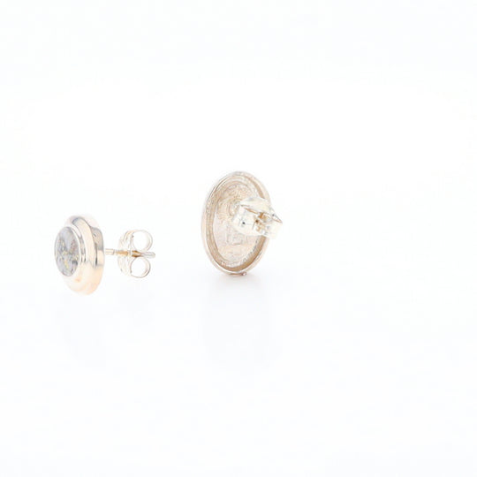 Sterling Silver Gold Quartz Inlaid Oval Stud Earrings - G3