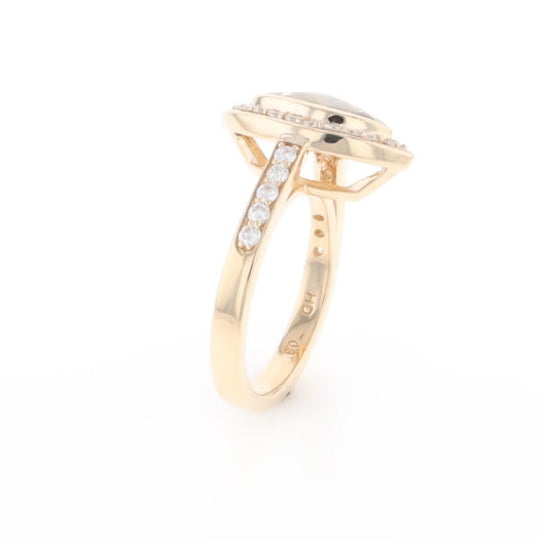 Marquise Gold Quartz Inlaid Ring with 0.65ctw Diamond Halo