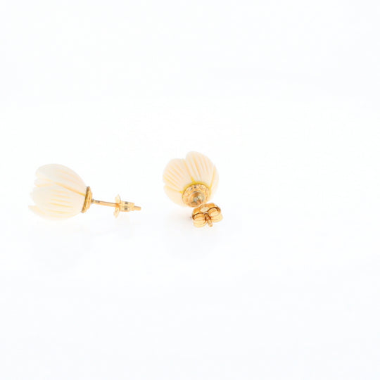 Carved Ivory Flower Stud Earrings