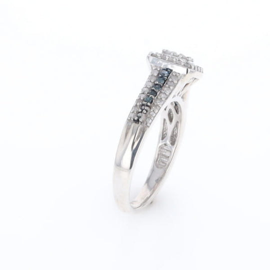 Blue & White Diamond Rectangle Cluster Ring