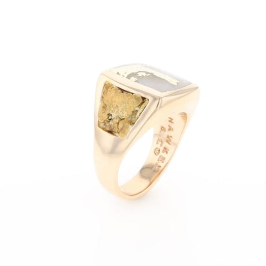 Gold Quartz Ring Double Side Natural Nuggets Rectangle Inlaid Center G1
