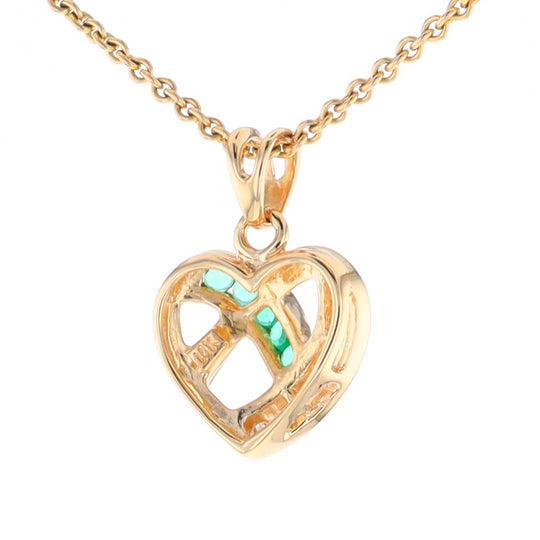 Open Criss-Cross Heart Emerald and Diamond Pendant