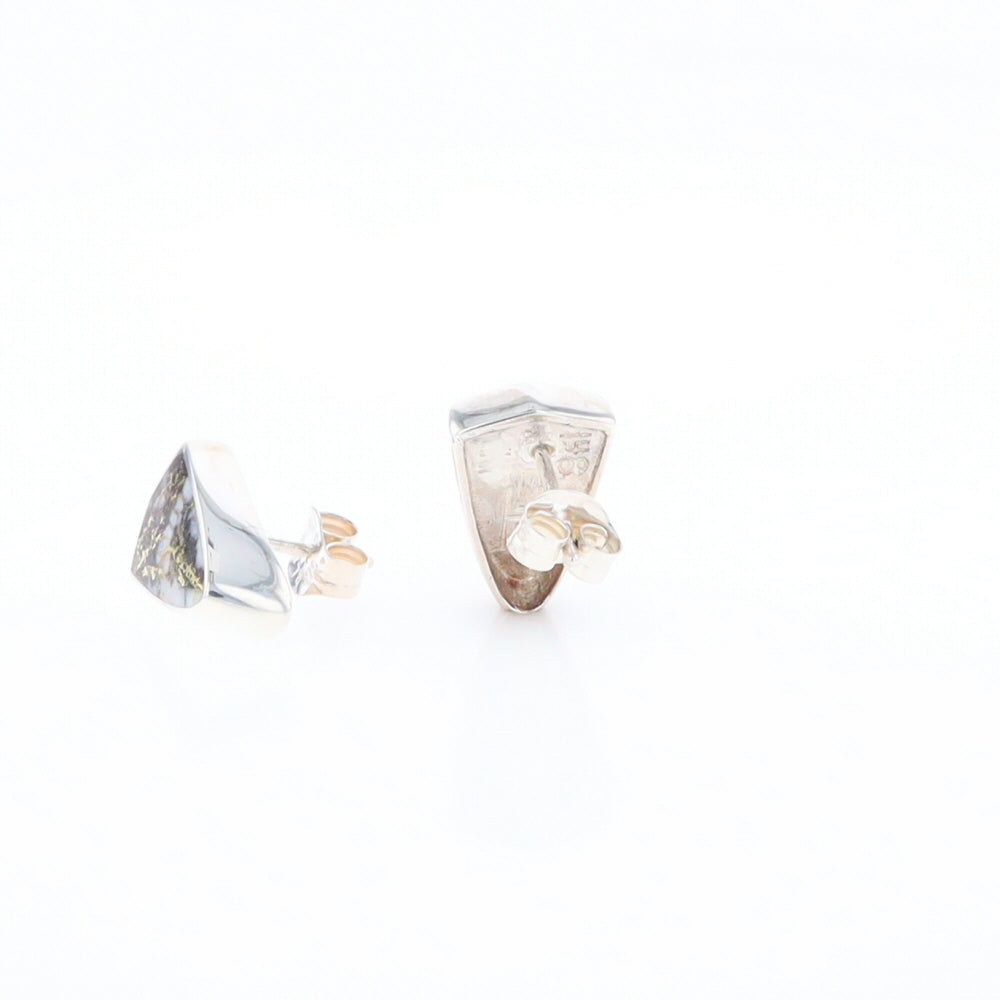 Sterling Silver Gold Quartz Inlaid Shield Stud Earrings - G3