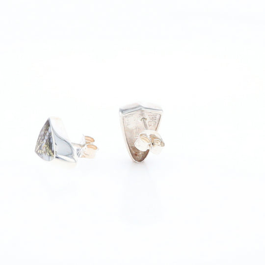 Sterling Silver Gold Quartz Inlaid Shield Stud Earrings - G3