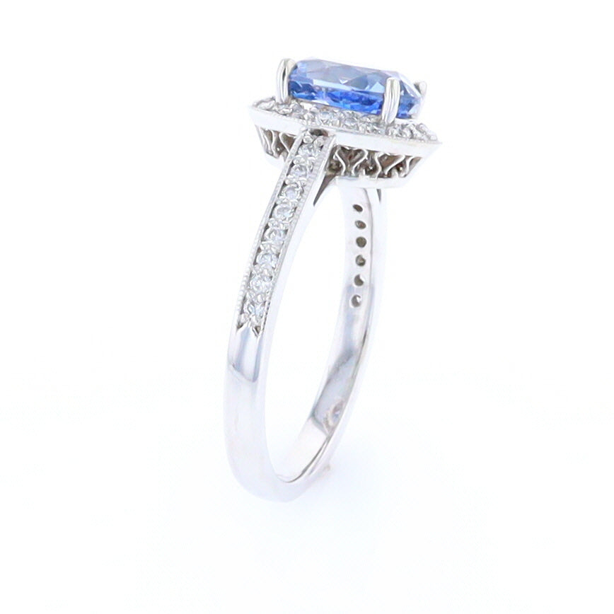 Oval Ceylon Sapphire with Diamond Halo Ring