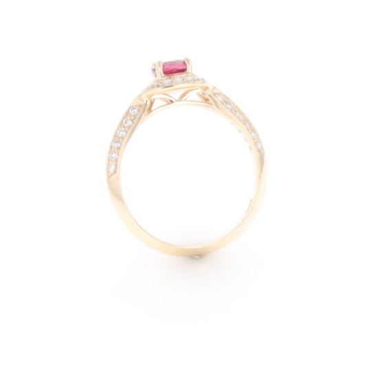 Peaked Halo Pink Tourmaline & Diamond Engagement Ring