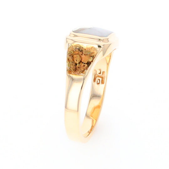 Gold Quartz Ring Square Inlaid Design Double Natural Nugget Sides