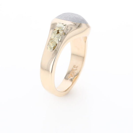 Oval Meteorite Inlaid Ring with Natural Gold Nuggets