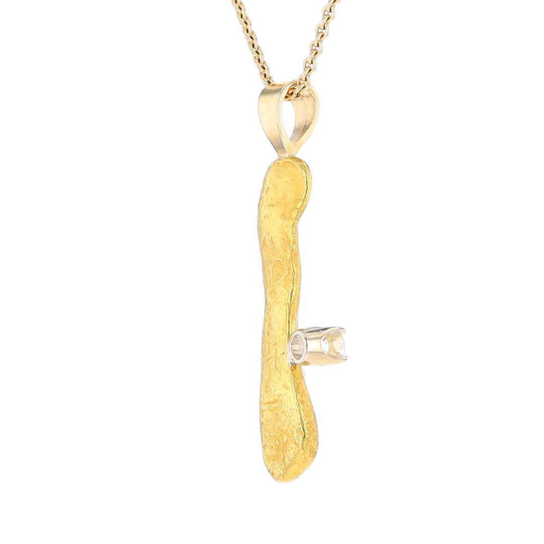 20K Natural Nugget Pendant with Diamond Accent