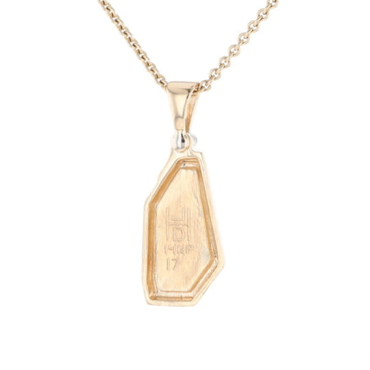 Gold Quartz Necklace .02ct Diamond Geometric Inlaid Design Pendant
