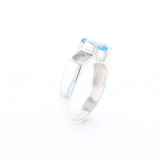 Sterling Silver Gold Quartz Inlaid Oval Blue Topaz Ring - G3