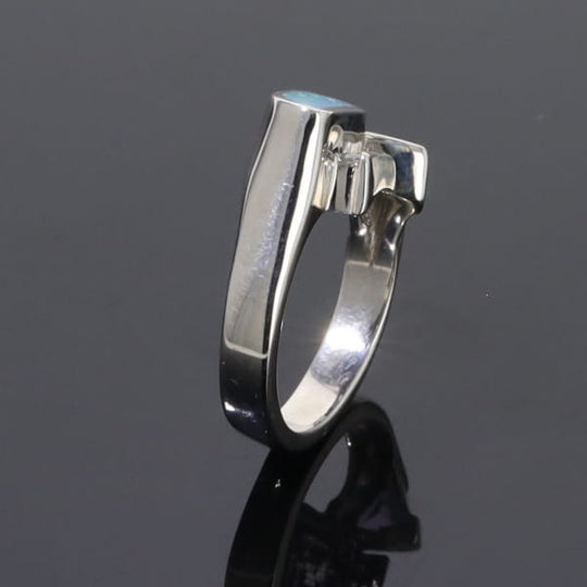 Opal Rings Geometric Inlaid Design with Tanzanite and .08ctw Diamonds