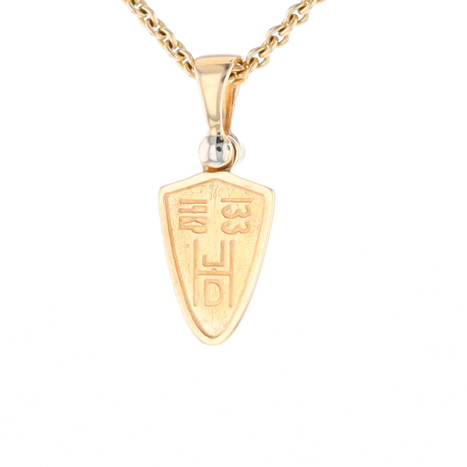 Gold Quartz Necklace Shield Shape Inlaid Pendant with .02ct Diamond