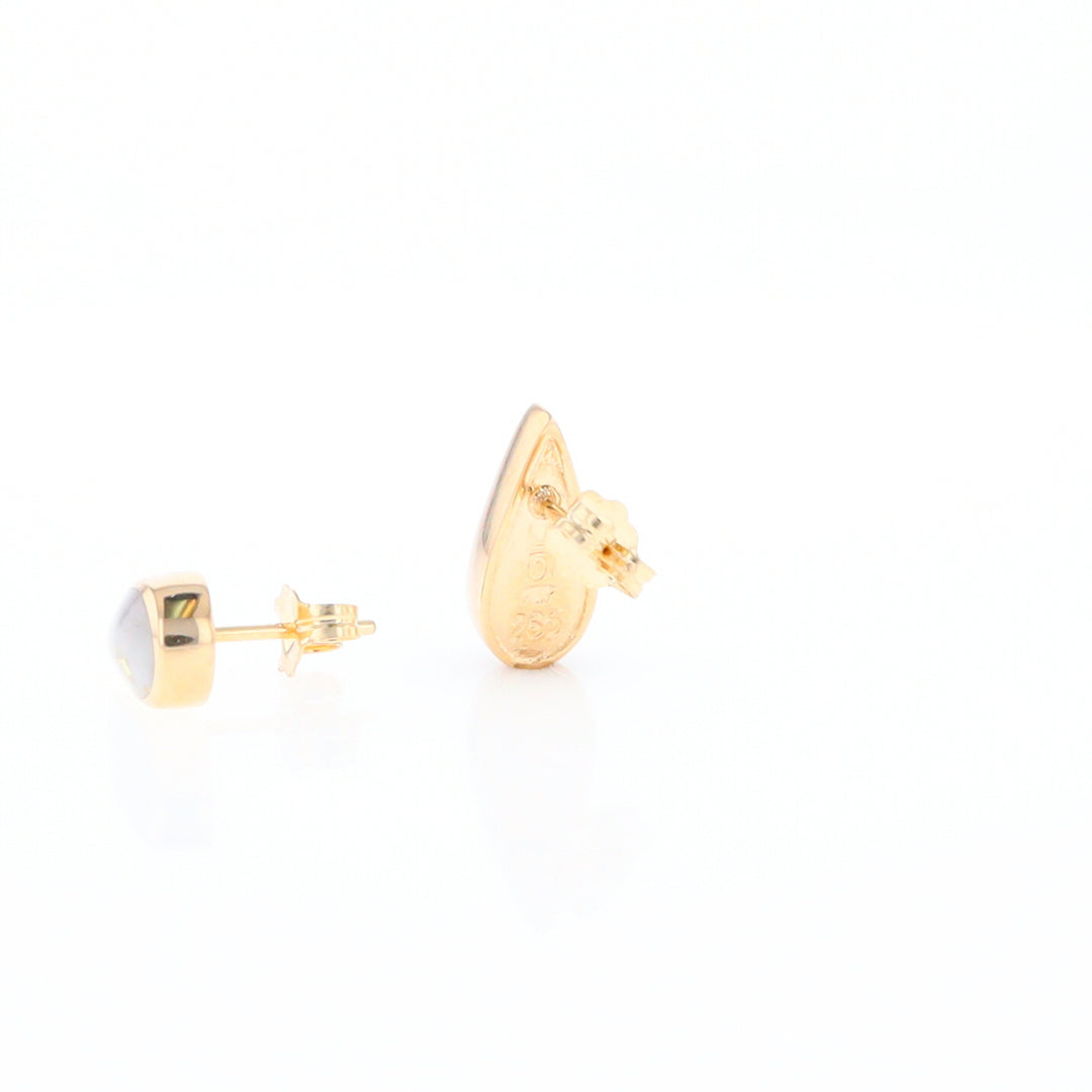 Gold Quartz Earrings Tear Drop Inlaid Studs